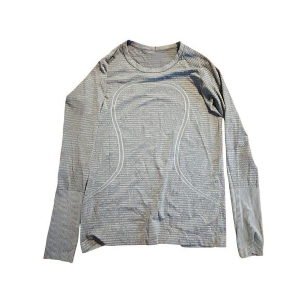 Lululemon Shirt Women 12 Gray Run Swiftly Tech Long Sleeve Shirt Feather Pattern